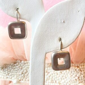 Maxine Denker Square Drop Earrings Modernist Silver Tone Hook Old Money